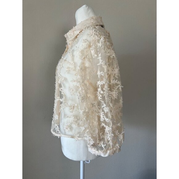ZARA NWOT womens ivory mesh floral pattern button down blouse XL - Picture 5 of 7